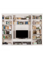 Estante grande para sala em madeira com rack para tv na cor branco lavado  / coleção biblioteca